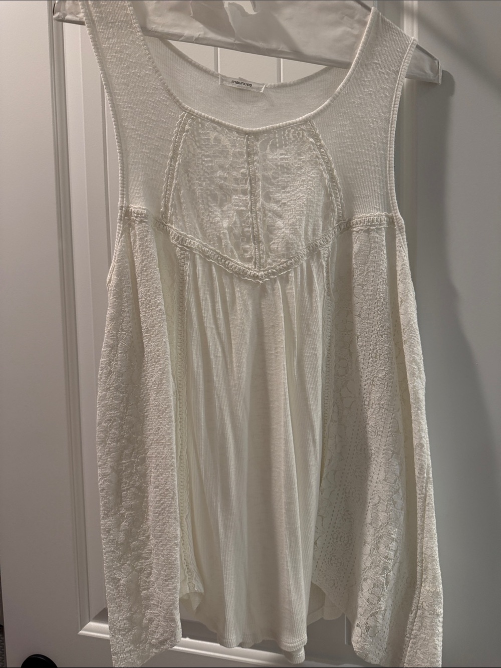 Maurices Ivory Lace-Panel Sleeveless Tank Top